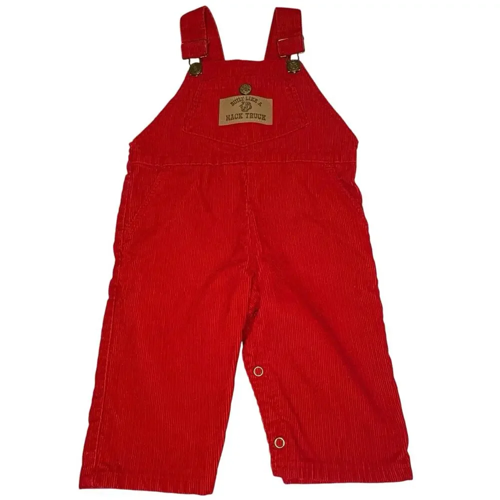 Vintage OshKosh B’Gosh Corduroy Overalls Boys 9M Red Mack Truck